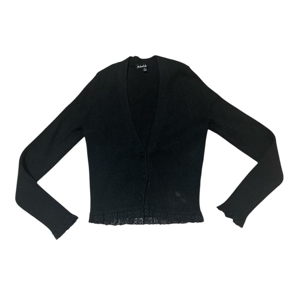 For Love and Lemons Nina V Neck Plunge Rib Knit Cardigan - Picture 3 of 8